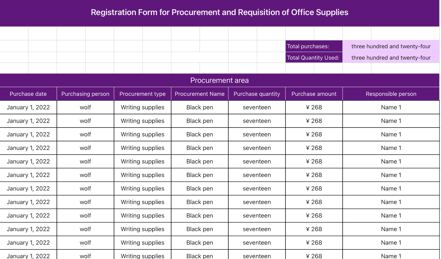 Registration Form for Procurement and Requisition of Office Supplies 1